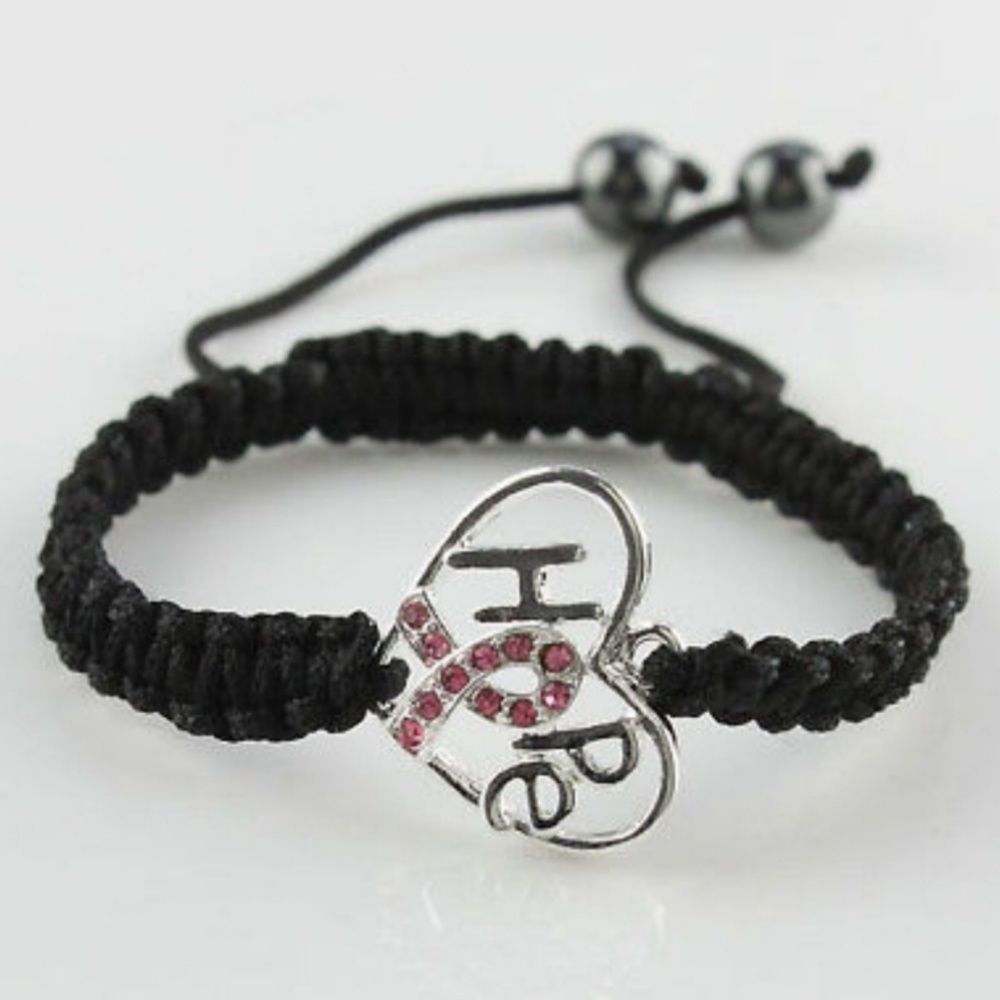 Black rope Breast Cancer Bracelet